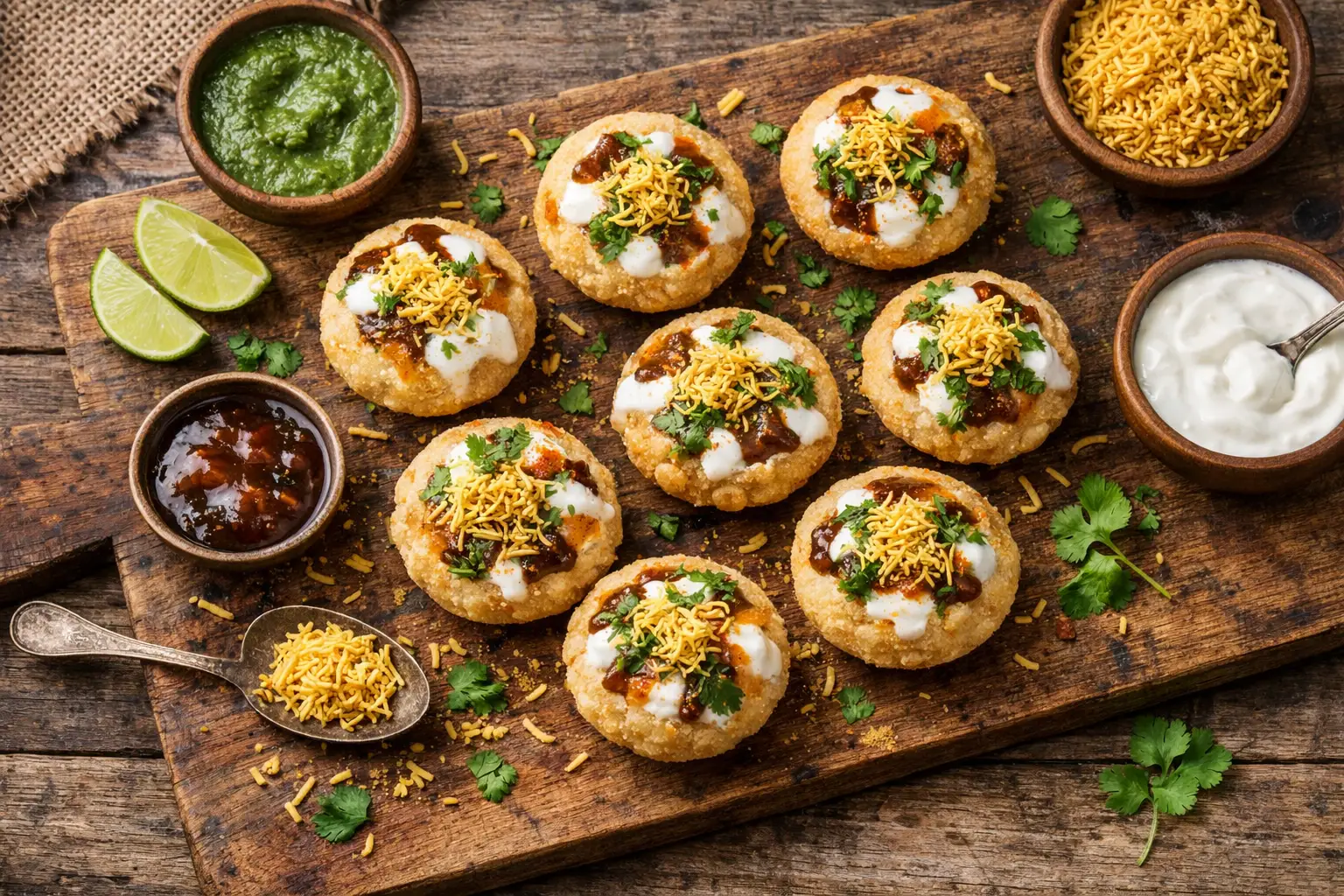 kolkata's beloved chaat combining crispy fuchka, creamy yogurt, tangy chutneys, and aromatic spices - a probiotic-rich street food treat.